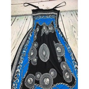 Chain Print Cami Mini Dress Small Black Blue Silver